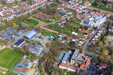 Aerial view of Albini Castle, Immigration Office Darmstadt-Dieburg and Anne Frank School in Dieburg in the state Hesse, Germany