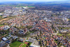 Aerial view of Old town center from the west in Dieburg in the state Hesse, Germany