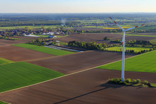 Drone recording of Minfeld wind farm in Minfeld in the state Rhineland-Palatinate, Germany