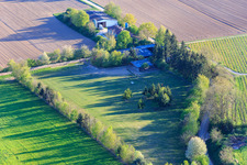 Aerial view of Paddock of Trakehner-Friedrich in Minfeld in the state Rhineland-Palatinate, Germany