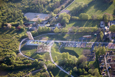 Area of the land horticultural show (LGS) 2015 with asymetric patches and art installations in Landau in the Palatinate in the federal state Rhineland-Palatinate