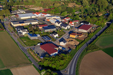 Industrial estate near Rüsten with Hockenberger carpentry shop in Gimbsheim in the state Rhineland-Palatinate, Germany