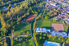 Sports fields of the SKG Stockstadt tennis department and Altrheinhalle in Stockstadt am Rhein in the state Hesse, Germany