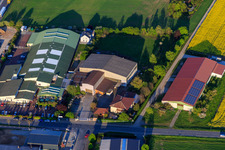 Odenwalring commercial area with SKG Stockstadt tennis hall in Stockstadt am Rhein in the state Hesse, Germany