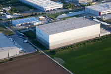 Aerial photograpy of Industrial and commercial area NO with Grieshaber Logistic Group AG in Biebesheim am Rhein in the state Hesse, Germany