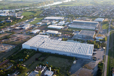 Industrial and commercial area NO with Grieshaber Logistic Group AG in Biebesheim am Rhein in the state Hesse, Germany from above