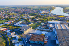 Robert-Bunsen-Straße industrial area with EKOL Logistik GmbH and Wonderworxx GmbH in Gernsheim in the state Hesse, Germany