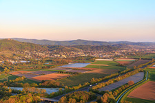 Aerial view of View of the town below Alsbach Castle in the district Auerbach in Bensheim in the state Hesse, Germany