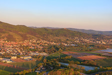 Aerial view of View of the town from the west in Zwingenberg in the state Hesse, Germany