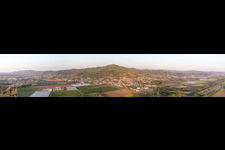 Aerial view of Panoramic perspective of forest and mountain scenery of Melimbokus on Rand of Odenwald in Zwingenberg in the state Hesse, Germany