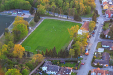 Aerial view of Sports fields of the Sportgemeinde Einhausen 1919 eV and the TC Einhausen in Einhausen in the state Hesse, Germany