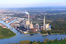 Aerial view of EnBW Energie Baden-Württemberg AG, Rhine Harbor Steam Power Plant Karlsruhe in the district Daxlanden in Karlsruhe in the state Baden-Wuerttemberg, Germany