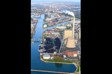 Aerial photograpy of EnBW Energie Baden-Württemberg AG, Rhine Harbor Steam Power Plant Karlsruhe in the district Daxlanden in Karlsruhe in the state Baden-Wuerttemberg, Germany