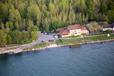 Aerial photograpy of Old customs house on the Auer Altrhein in Au am Rhein in the state Baden-Wuerttemberg, Germany