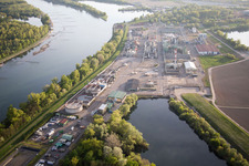 Aerial view of Industry on the Rhine in Lauterbourg in the state Bas-Rhin, France