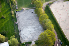 Neewiller-près-Lauterbourg in the state Bas-Rhin, France seen from a drone