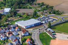 Aerial view of REWE in Hagenbach in the state Rhineland-Palatinate, Germany
