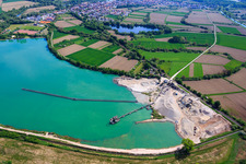 Aerial view of Gravel excavator at Epplesee in Neuburg am Rhein in the state Rhineland-Palatinate, Germany