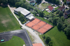 Aerial view of Sports fields in Lauterbourg in the state Bas-Rhin, France