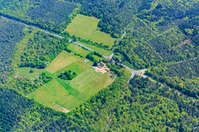 Aerial view of Former Langenberg Forestry House in the Bienwald in Wörth am Rhein in the state Rhineland-Palatinate, Germany