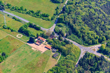 Aerial photograpy of Former Langenberg Forestry House in the Bienwald in Wörth am Rhein in the state Rhineland-Palatinate, Germany
