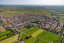 Village - view on the edge of agricultural fields and farmland in Niederkirchen bei Deidesheim in the state Rhineland-Palatinate, Germany