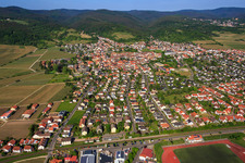 Overview of the town from the east in Wachenheim an der Weinstraße in the state Rhineland-Palatinate, Germany