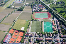 Aerial view of Trift, sports fields in Bad Dürkheim in the state Rhineland-Palatinate, Germany
