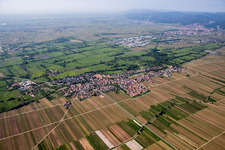 Village - view on the edge of agricultural fields and farmland in Erpolzheim in the state Rhineland-Palatinate