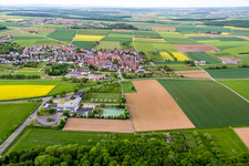 Village - view on the edge of agricultural fields and farmland in Schleerieth in the state Bavaria, Germany
