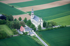 Ferry bridge, pilgrimage church in Hausen bei Würzburg in the state Bavaria, Germany