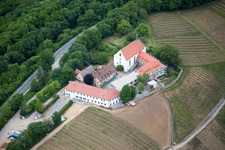 Aerial view of Vogelsburg in the district Escherndorf in Volkach in the state Bavaria, Germany