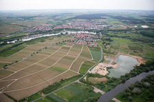 Aerial view of From the west in the district Astheim in Volkach in the state Bavaria, Germany