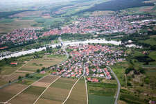 From the west in the district Astheim in Volkach in the state Bavaria, Germany from above
