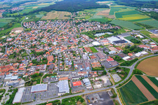 Aerial view of City view on the Main from the west in Volkach in the state Bavaria, Germany