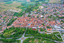 Oblique view of Old town from the southwest in Volkach in the state Bavaria, Germany
