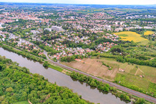 Aerial view of Vineyards of the Mainleite on the banks of the Main in Schweinfurt in the state Bavaria, Germany