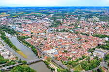 Maxbrücke over the Main and city center in Schweinfurt in the state Bavaria, Germany
