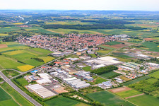 Industriestraße industrial area with PABST, EDEKA regional warehouse and Mainfrucht GmbH & Co. KG in Gochsheim in the state Bavaria, Germany