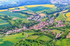 Aerial view of Village view from the north with Ulrich Martin Brewery in the district Hausen in Schonungen in the state Bavaria, Germany