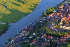 Aerial view of Village view at the Main ferry Wipfeld from the north in Wipfeld in the state Bavaria, Germany