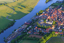 Aerial photograpy of Village view at the Main ferry Wipfeld from the north in Wipfeld in the state Bavaria, Germany