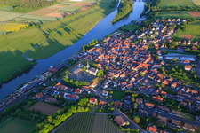 Village view at the Main ferry Wipfeld from the north in Wipfeld in the state Bavaria, Germany out of the air
