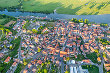 Aerial photograpy of Village on the river bank areas of the Main river in Wipfeld in the state Bavaria, Germany