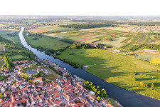 Oblique view of Village on the river bank areas of the Main river in Wipfeld in the state Bavaria, Germany
