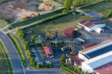 Aerial view of Exhibition of fighter aircrafts and tanks and Museum building ensemble of Museum for Military History in Stammheim in the state Bavaria, Germany