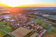 View of the town from the west at sunset in Schwebheim in the state Bavaria, Germany
