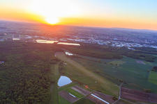 Aerial view of Schweinfurt-Süd Airport EDFS at sunset in Gochsheim in the state Bavaria, Germany
