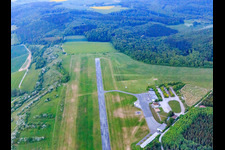 Aerial view of Höxter-Holzminden Airport (EDVI) on the Rauschenberg in the district Albaxen in Höxter in the state North Rhine-Westphalia, Germany