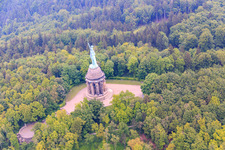 Hermann Monument in the district Hiddesen in Detmold in the state North Rhine-Westphalia, Germany seen from above